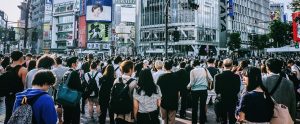 crowd of people in a Korean street