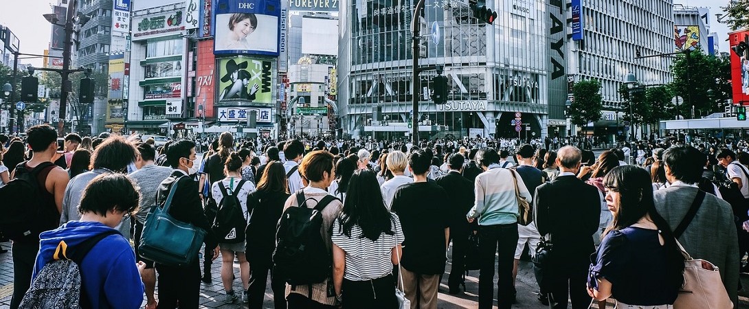 crowd of people in a Korean street