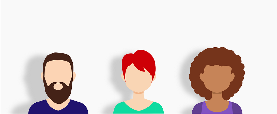 three cartoon faceless characters facing the camera
