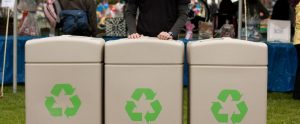 three recycling bins