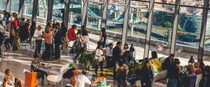 crowd of people in an airport