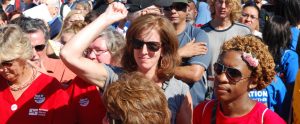 crowd of diverse people protesting