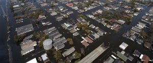 aerial view view of a flooded American suburbs