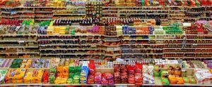 aerial view of shopping aisles in a supermarket