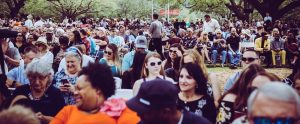 crowd of people sitting down