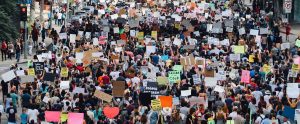 a large demonstration in the streets