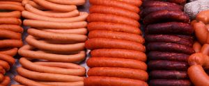 rows of different pork sausages