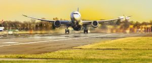 aeroplane taking off from a runway