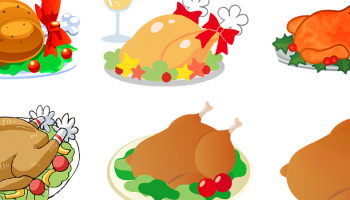 cartoon image of six different cooked turkeys