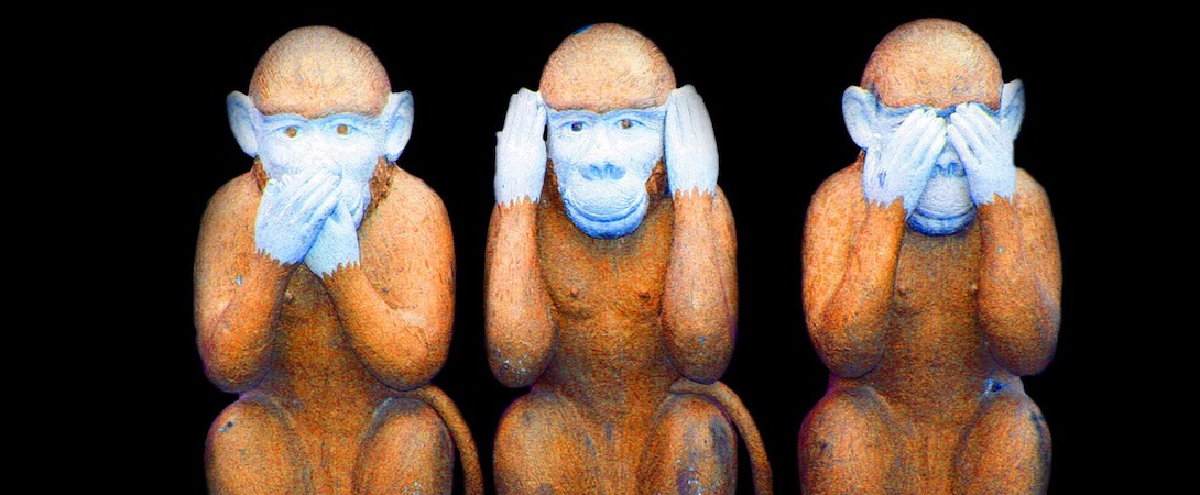 the pictorial maxim of the three monkeys embodying the see no evil proverb
