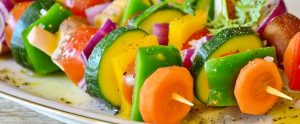 vegetable skewers on a plate