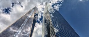 two glass skyscrapers