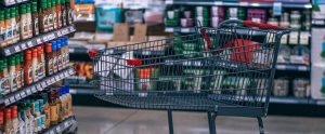 a shopping cart in a supermarket