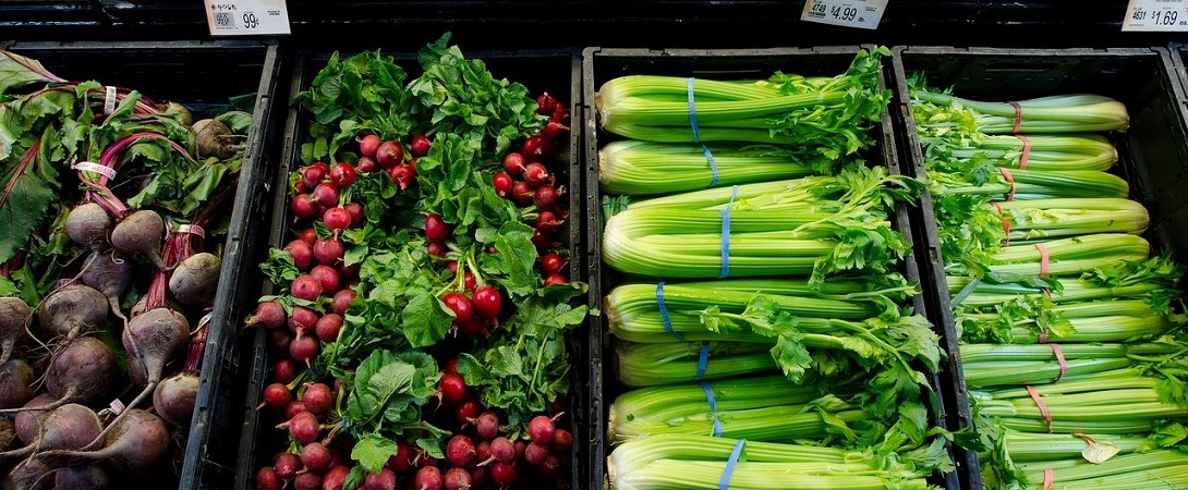 vegetables in trays
