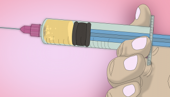 a cartoon man holding a medical syringe