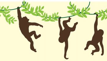 cartoon monkeys hanging from tree branches