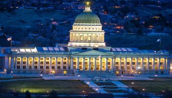 capitol building lighted up at night