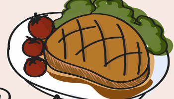 cartoon image of steak and vegetables on a plate