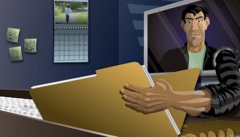 cartoon man trying to commit fraud
