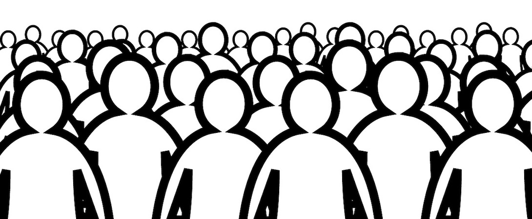 black and white drawing of a crowd of people