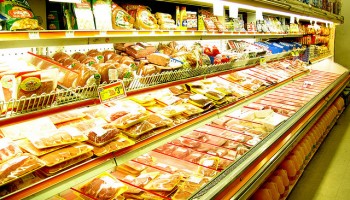 packaged meat section in a grocery store