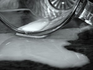 close-up of a spilled glass of milk