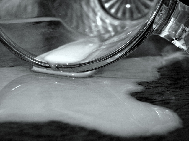close-up of a spilled glass of milk