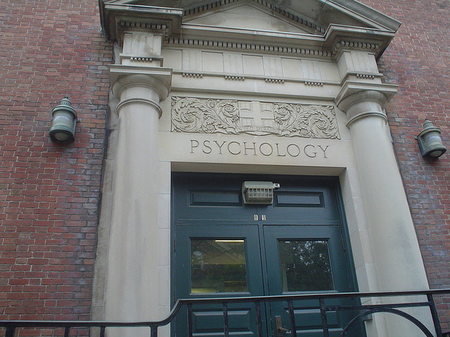 entrance to a college psychology building