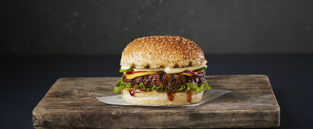 burger on cutting board