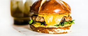cheeseburger with drink