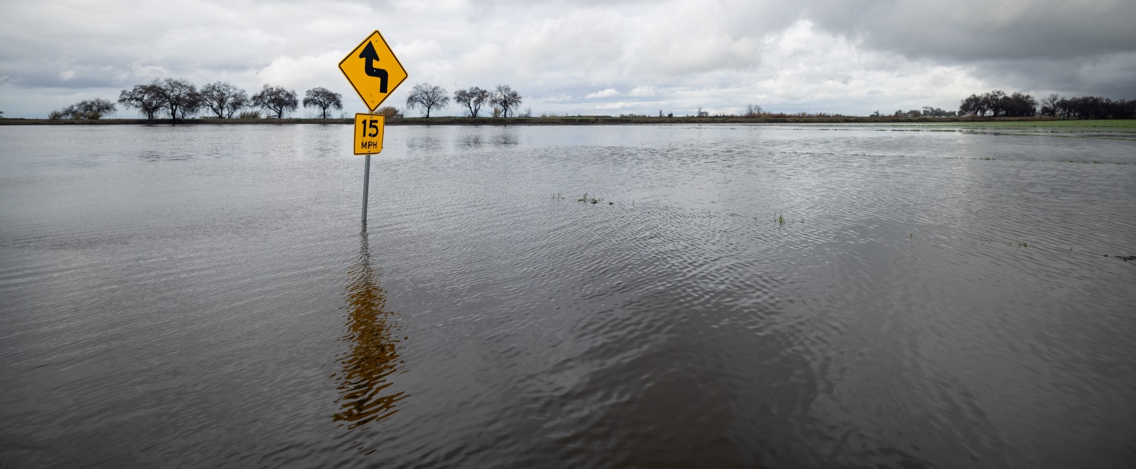 traffic sign submerged in flood waters