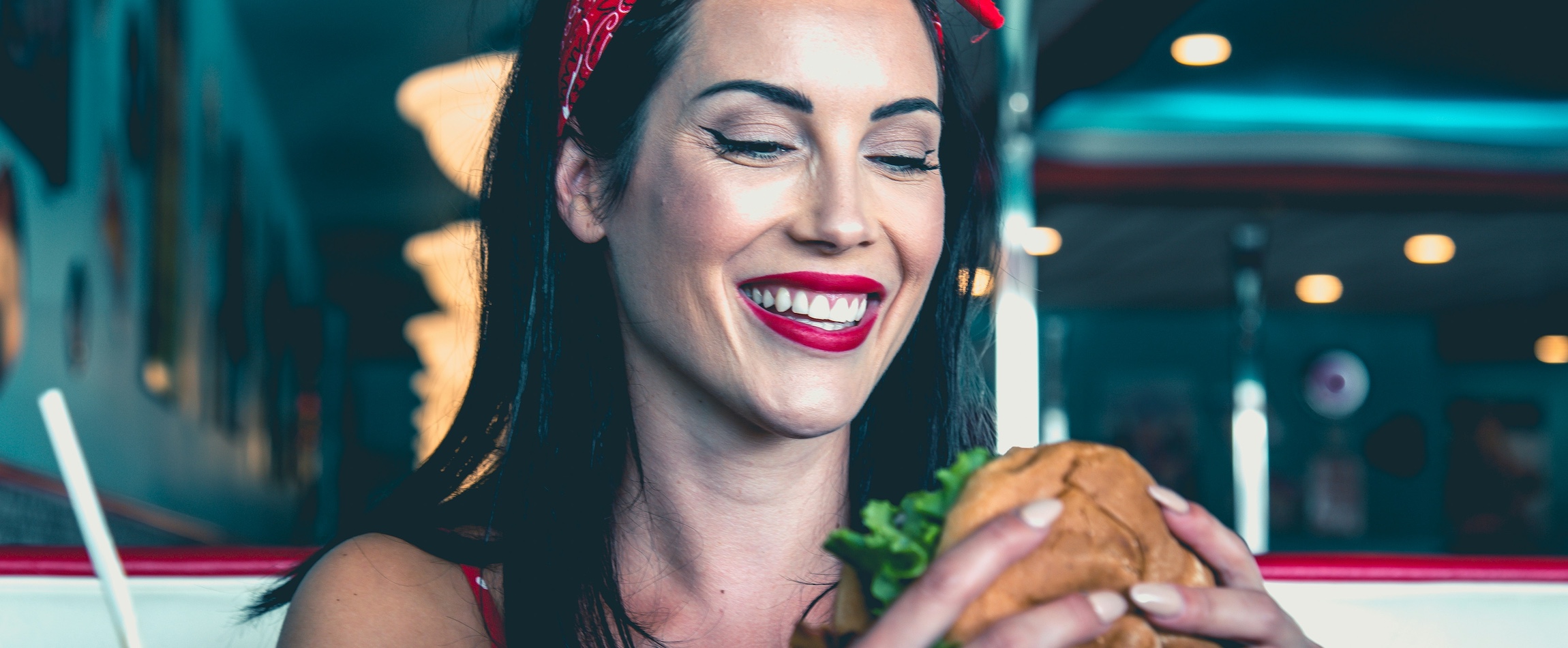 woman with veggie burger
