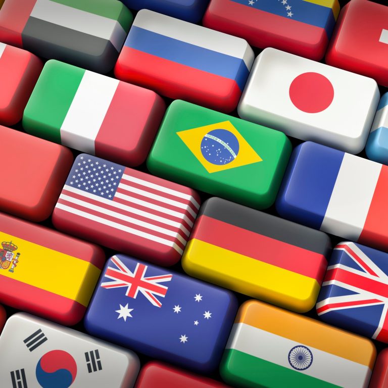 computer keyboard keys with world flags